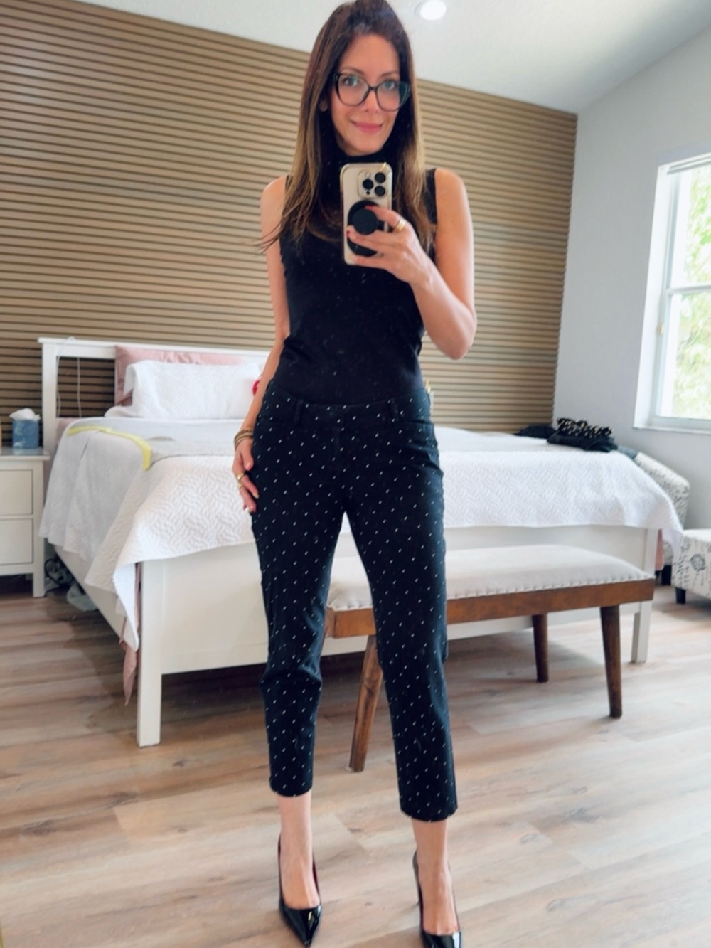 Old Navy Black Cropped Pants with White Dot Print